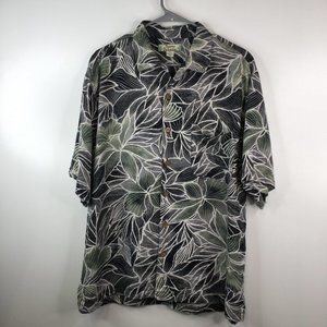 Tommy Bahama Black and Green Leaf Print Casual Button Down Shirt